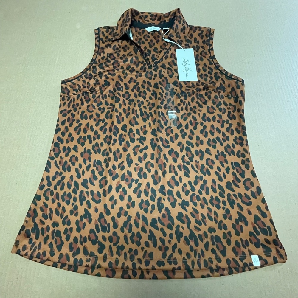 Lady Hagen Women's Sleeveless Golf Polo Medium NWT Leopard Hazel Animal Print